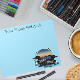 Loon Couple Sunset Blue Lake Wildlife Notepad