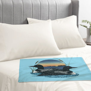 Loon Couple Sunset Blue Lake Wildlife Pillow Case