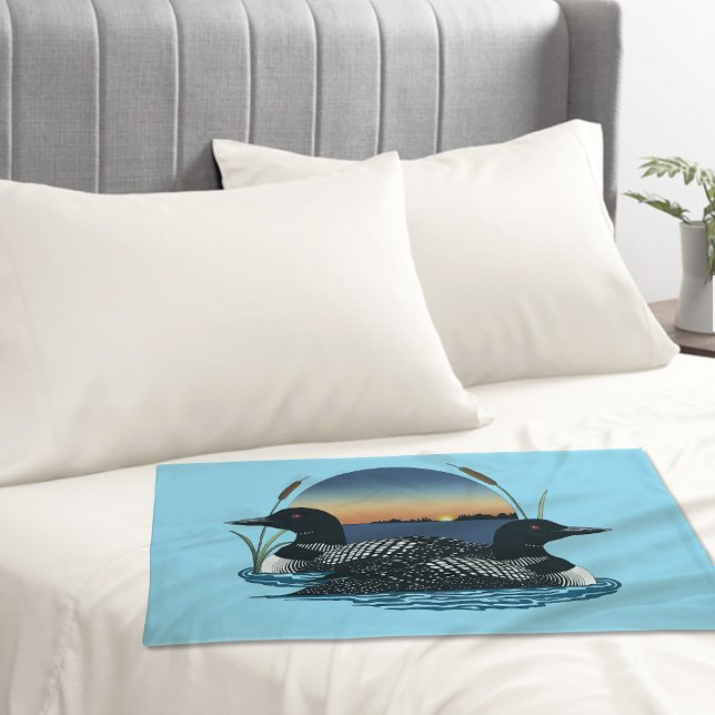 Loon Couple Sunset Blue Lake Wildlife Pillow Case (Creator Uploaded)