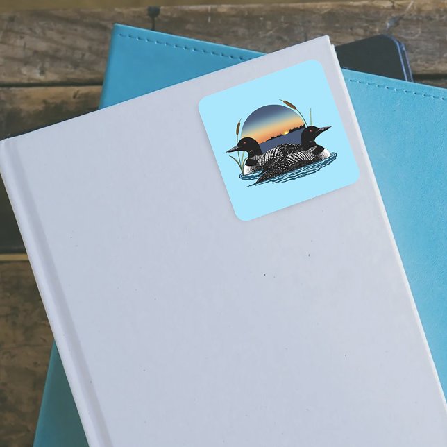 Loon Couple Sunset Blue Lake Wildlife Square Sticker (Creator Uploaded)