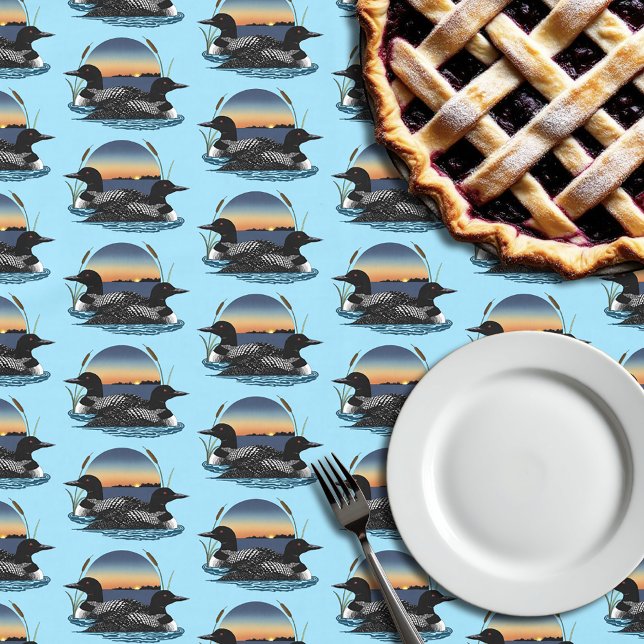 Loon Couple Sunset Blue Lake Wildlife  Tablecloth (Creator Uploaded)
