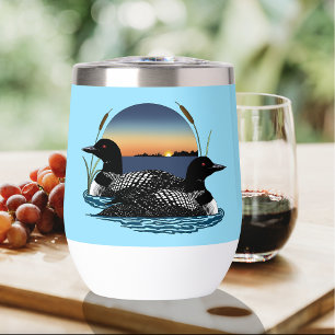 Loon Couple Sunset Blue Lake Wildlife Thermal Wine Tumbler