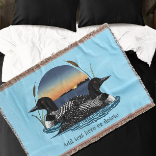 Loon Couple Sunset Blue Lake Wildlife Throw Blanket
