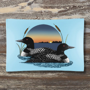 Loon Couple Sunset Blue Lake Wildlife Trinket Tray