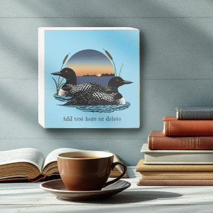 Loon Couple Sunset Blue Lake Wildlife Wooden Box Sign