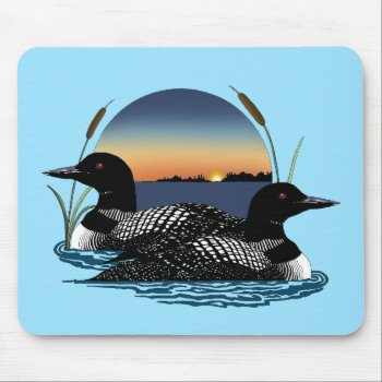 Loon Couple Sunset Blue Mouse Pad by tigressdragon at Zazzle