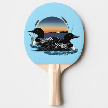 Loon Couple Sunset Blue Ping Pong Paddle by tigressdragon at Zazzle
