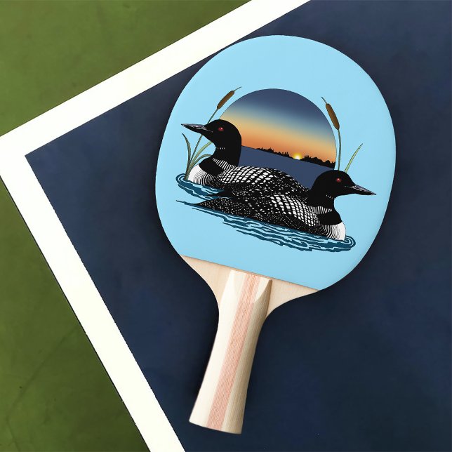Loon Couple Sunset Blue Ping Pong Paddle (Creator Uploaded)