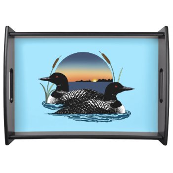 Loon Couple Sunset Blue Serving Tray by tigressdragon at Zazzle