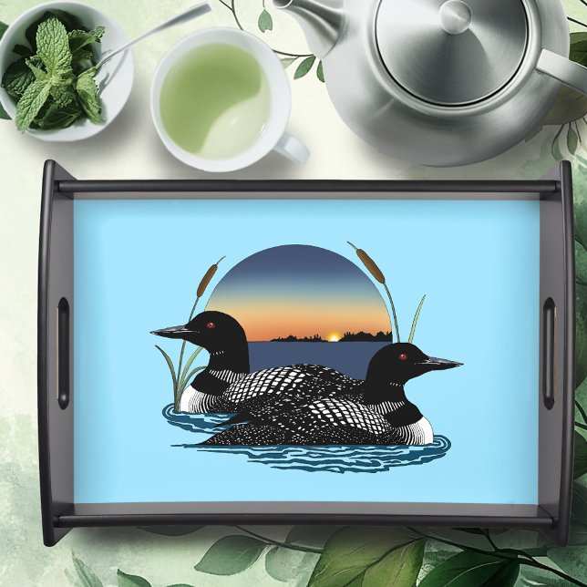 Loon Couple Sunset Blue Serving Tray (Creator Uploaded)