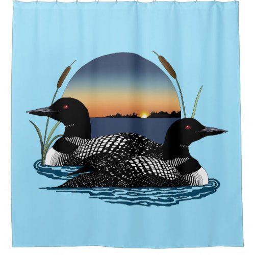 Loon Couple Sunset Blue Shower Curtain