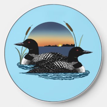 Loon Couple Sunset Blue Wireless Charger by tigressdragon at Zazzle