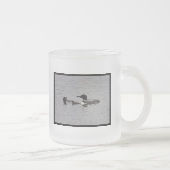Loon Family Catching Minnows Frosted Glass Mug (Right)