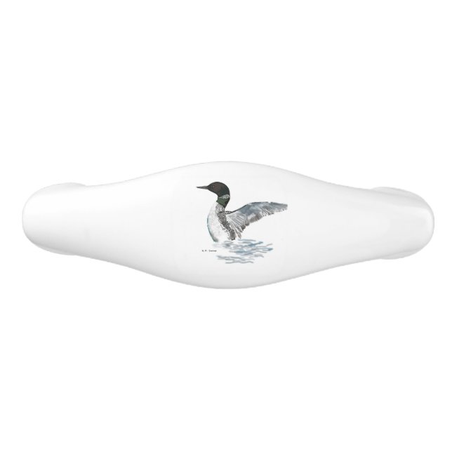 Loon flexing his wings ceramic drawer pull (Front)
