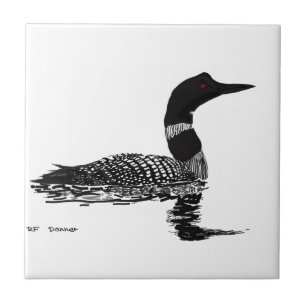 Loon hand drawn set piece ceramic tile