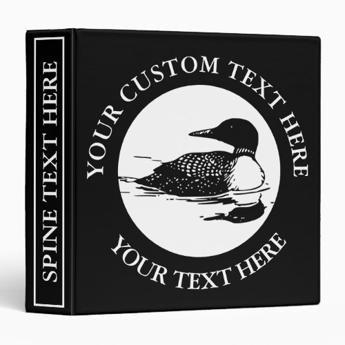 Loon Icon Logo Custom Text  3 Ring Binder