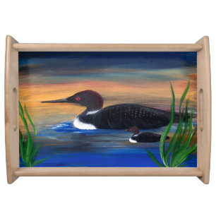 Loon lake wild bird serving tray home decor.