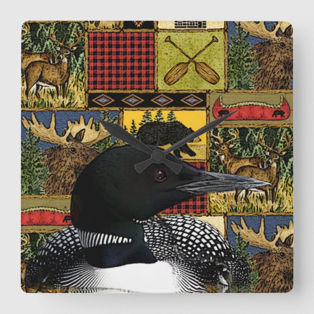 Loon Lake Wilderness Lodge Square Wall Clock (Front)