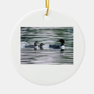 Loon mom with chicks ceramic ornament