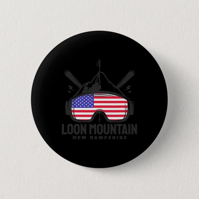 Loon Mountain New Hampshire Usa Ski Retro Skiing  Button (Front)