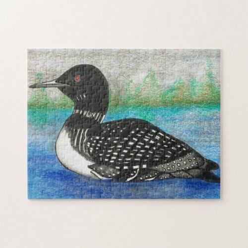 Loon Painting Wildlife Watercolor Art Jigsaw Puzzle