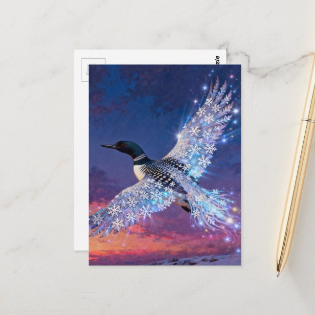 Loon Rising From the Ice Phoenix Postcard (Front/Back In Situ)