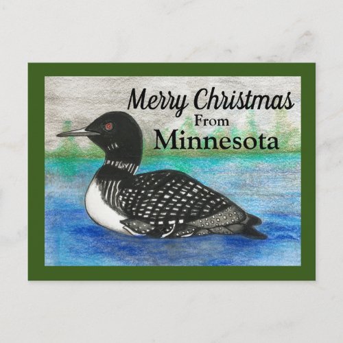 Loon State Bird Merry Christmas From Minnesota Postcard