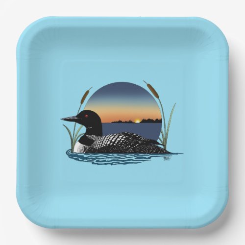 Loon Sunset Blue Paper Plates