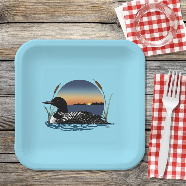 Loon Sunset Blue Paper Plates (Creator Uploaded)