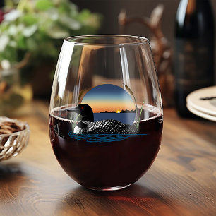 Loon Sunset Blue Stemless Wine Glass