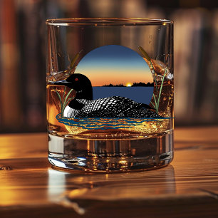 Loon Sunset Blue Whiskey Glass