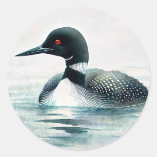 Loon Swimming Watercolor Classic Round Sticker