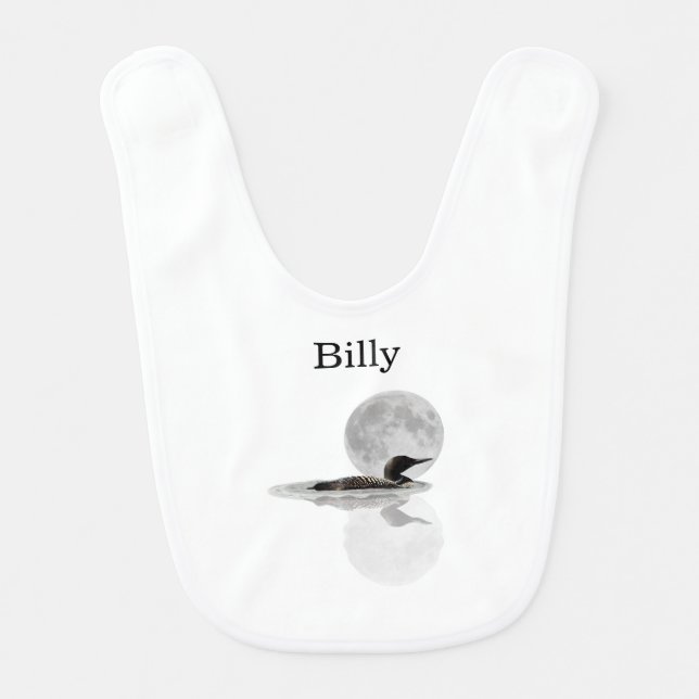 Loon Swims In The Moonlight Baby Bib (Front)