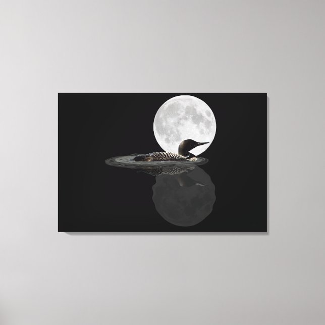Loon Swims In The Moonlight Canvas Print (Front)