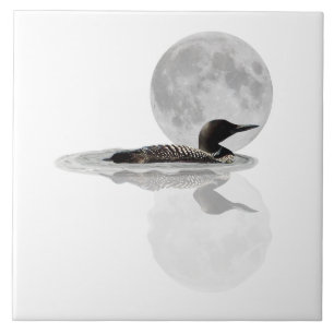 Loon Swims In The Moonlight Ceramic Tile
