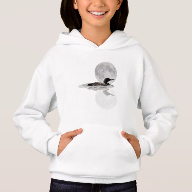 Loon Swims In The Moonlight Children's Girl Hoodie (Front)