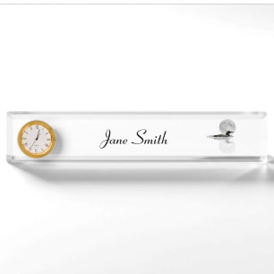 Loon Swims In The Moonlight Desk Name Plate