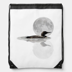 Loon Swims In The Moonlight Drawstring Backpack