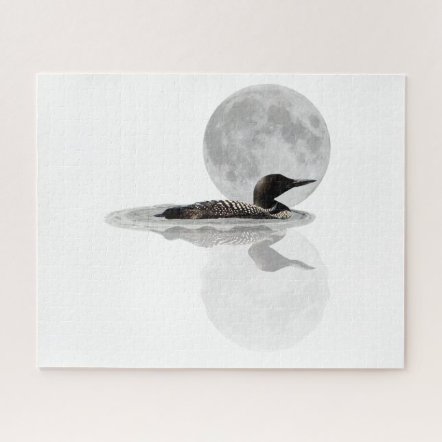 Loon Swims In The Moonlight Jigsaw Puzzle (Horizontal)