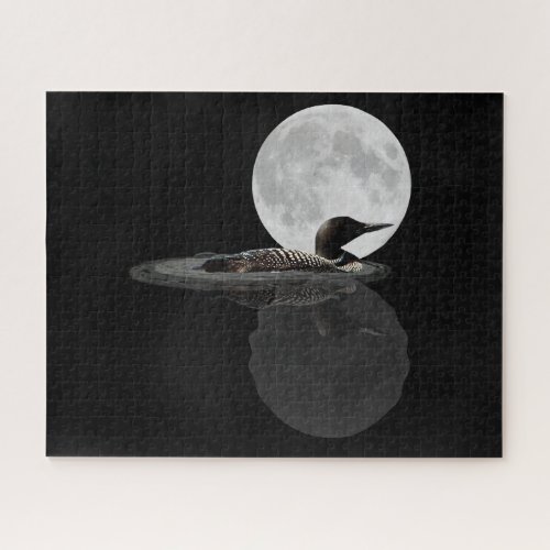 Loon Swims In The Moonlight Jigsaw Puzzle