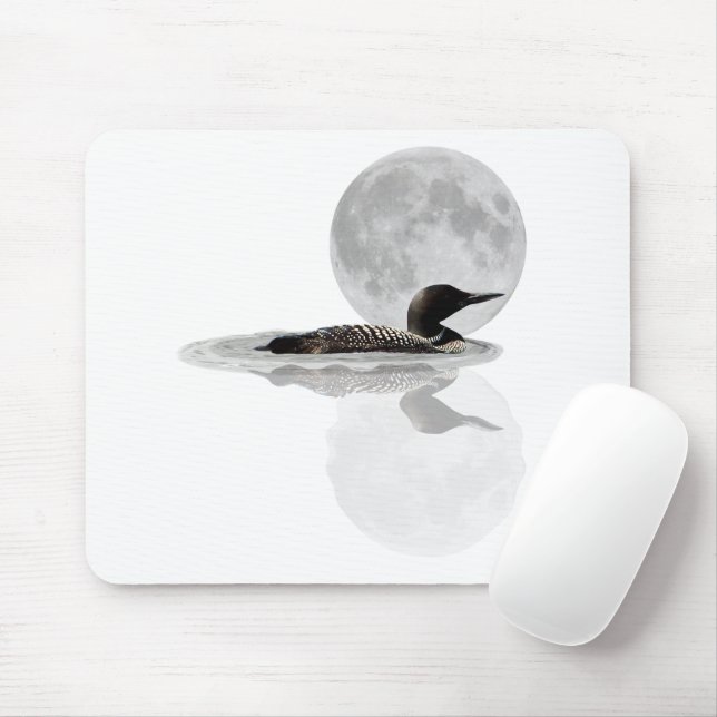 Loon Swims In The Moonlight Mouse Pad (With Mouse)