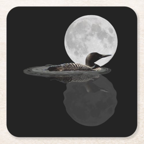 Loon Swims In The Moonlight Paper Coaster