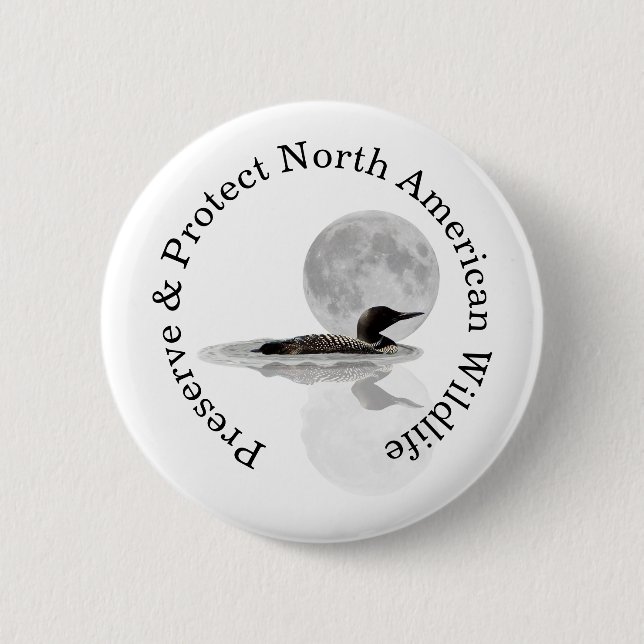 Loon Swims In The Moonlight Pin Button (Front)