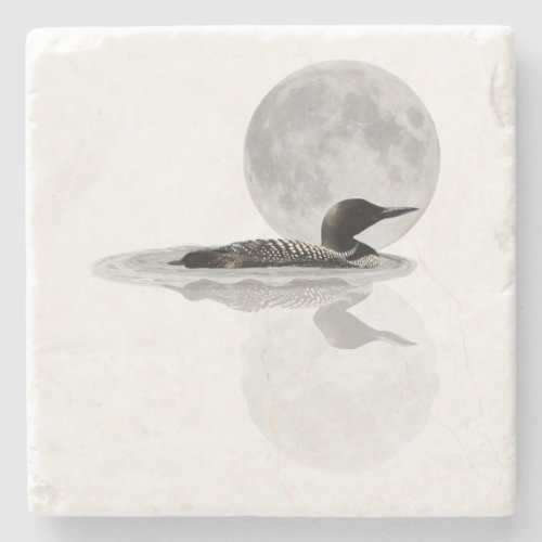 Loon Swims In The Moonlight Stone Coaster