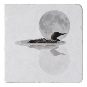 Loon Swims In The Moonlight Stone Trivet