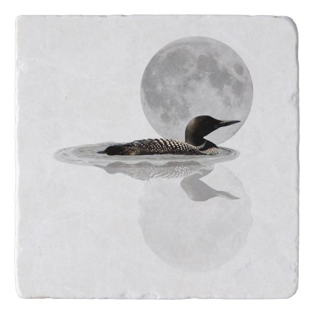 Loon Swims In The Moonlight Stone Trivet (Front)