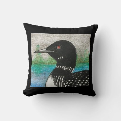 Loon Watercolor Painting Northern Lake Bird Throw Pillow