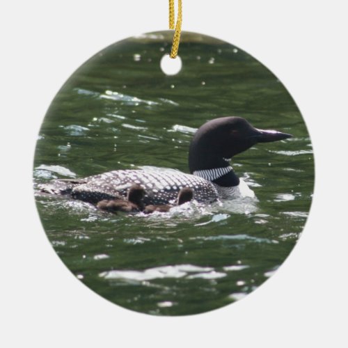 Loon With Babies 2 Ceramic Ornament