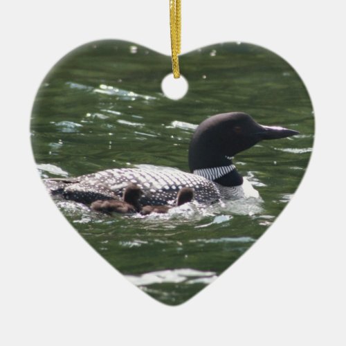 Loon With Babies 2 Ceramic Ornament