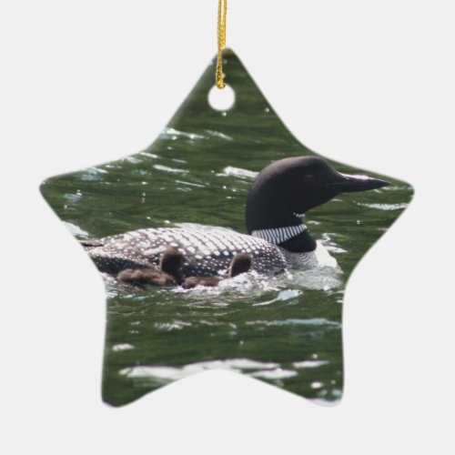 Loon With Babies 2 Ceramic Ornament